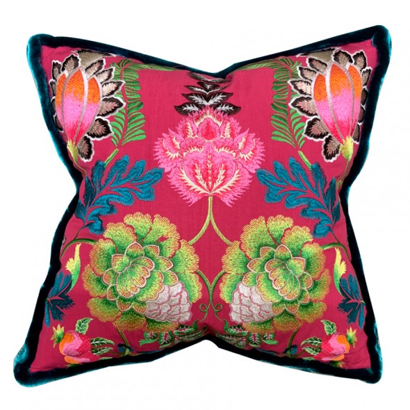 BROCART DECORATIF EMBROIDERED / CERISE
